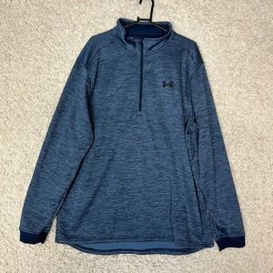 Under Armour 1/4 Zip Sweater Mens XXL  Blue Mock Neck Logo Coldgear Preppy